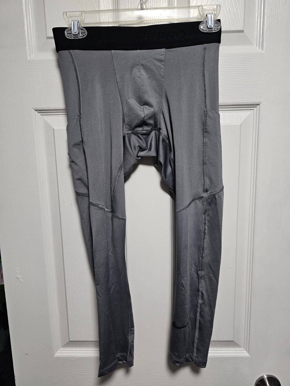 Nike Pro Warm Training Tights Mens S Gray Compression Side Pockets NWT